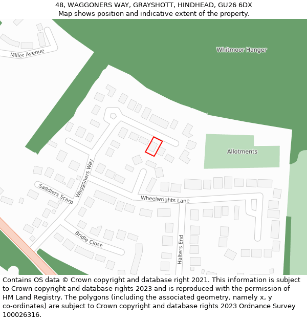 48, WAGGONERS WAY, GRAYSHOTT, HINDHEAD, GU26 6DX: Location map and indicative extent of plot