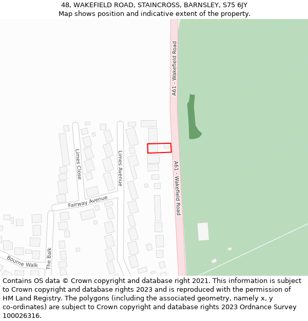 48, WAKEFIELD ROAD, STAINCROSS, BARNSLEY, S75 6JY: Location map and indicative extent of plot