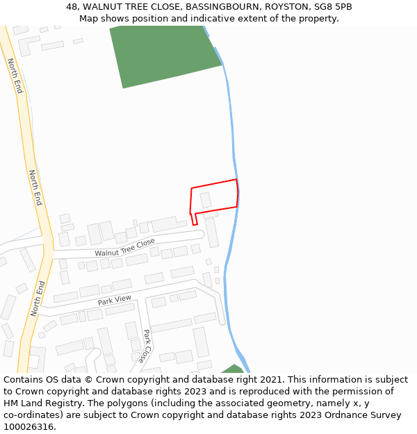 48, WALNUT TREE CLOSE, BASSINGBOURN, ROYSTON, SG8 5PB: Location map and indicative extent of plot