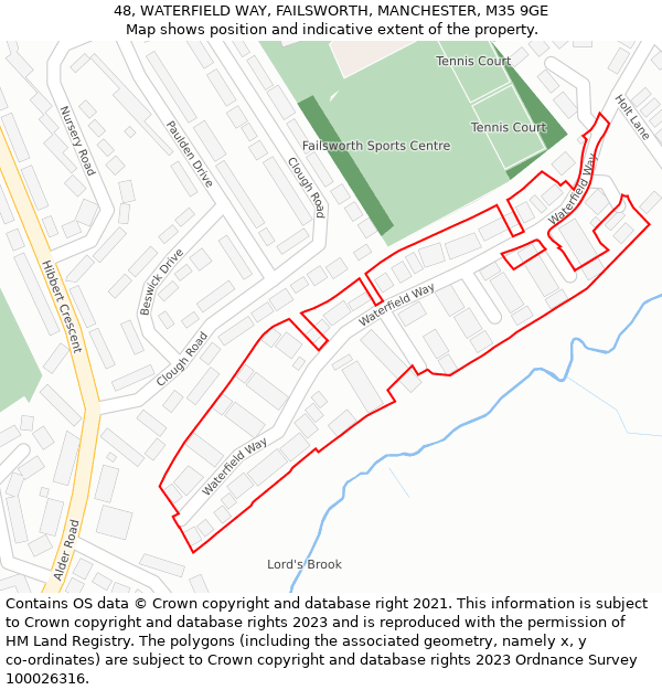 48, WATERFIELD WAY, FAILSWORTH, MANCHESTER, M35 9GE: Location map and indicative extent of plot