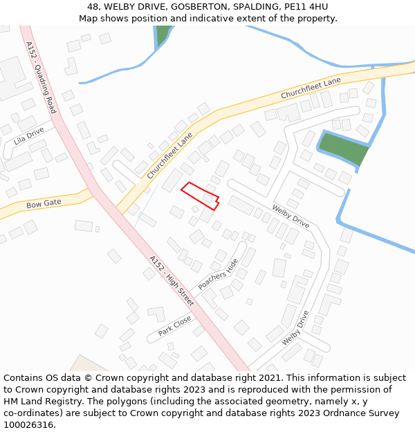 48, WELBY DRIVE, GOSBERTON, SPALDING, PE11 4HU: Location map and indicative extent of plot