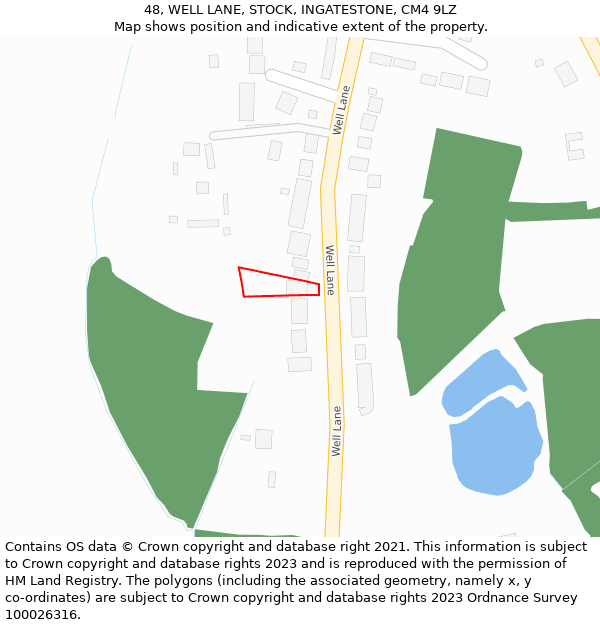 48, WELL LANE, STOCK, INGATESTONE, CM4 9LZ: Location map and indicative extent of plot