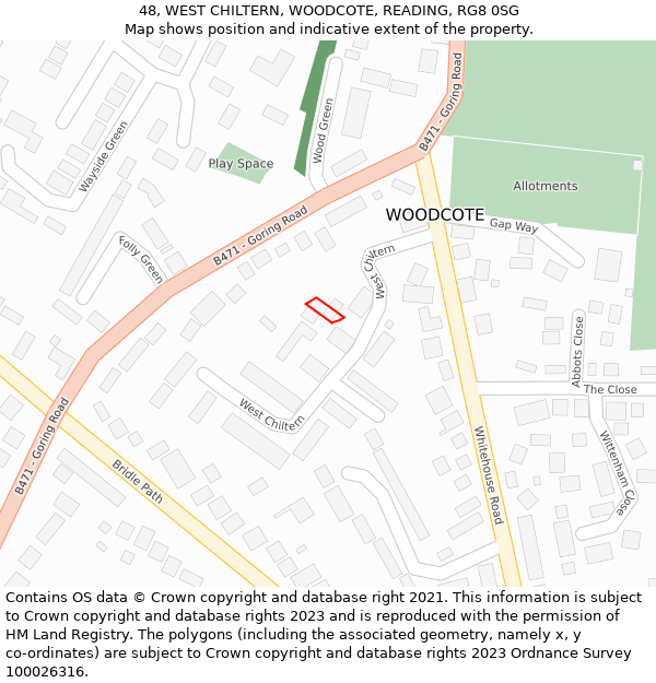 48, WEST CHILTERN, WOODCOTE, READING, RG8 0SG: Location map and indicative extent of plot