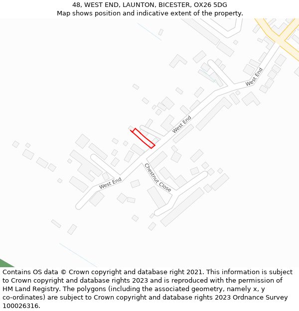 48, WEST END, LAUNTON, BICESTER, OX26 5DG: Location map and indicative extent of plot