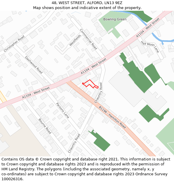 48, WEST STREET, ALFORD, LN13 9EZ: Location map and indicative extent of plot