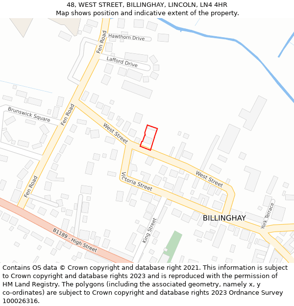 48, WEST STREET, BILLINGHAY, LINCOLN, LN4 4HR: Location map and indicative extent of plot
