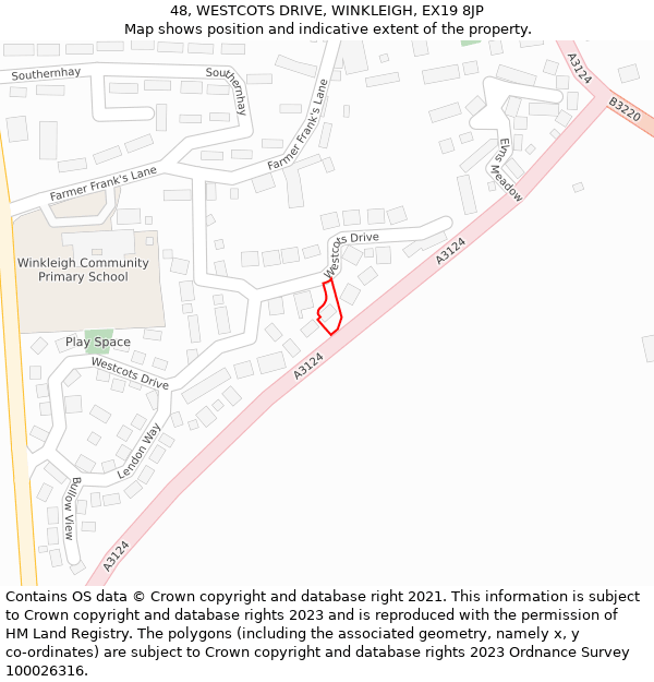 48, WESTCOTS DRIVE, WINKLEIGH, EX19 8JP: Location map and indicative extent of plot