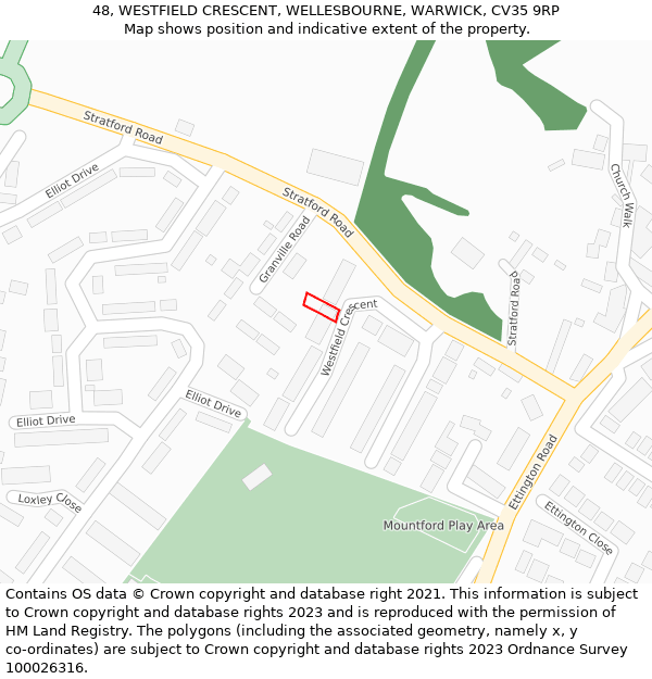 48, WESTFIELD CRESCENT, WELLESBOURNE, WARWICK, CV35 9RP: Location map and indicative extent of plot