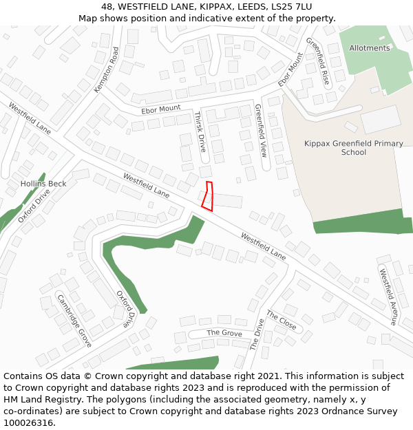 48, WESTFIELD LANE, KIPPAX, LEEDS, LS25 7LU: Location map and indicative extent of plot