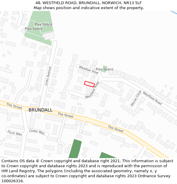 48, WESTFIELD ROAD, BRUNDALL, NORWICH, NR13 5LF: Location map and indicative extent of plot