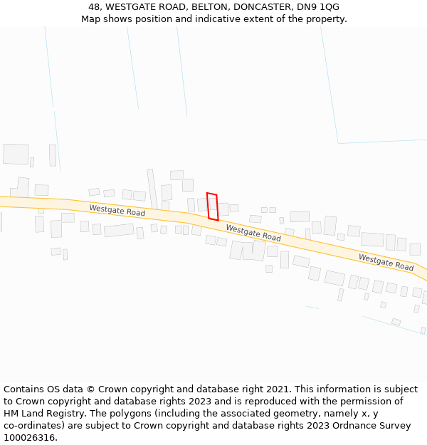 48, WESTGATE ROAD, BELTON, DONCASTER, DN9 1QG: Location map and indicative extent of plot