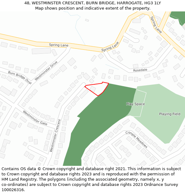 48, WESTMINSTER CRESCENT, BURN BRIDGE, HARROGATE, HG3 1LY: Location map and indicative extent of plot