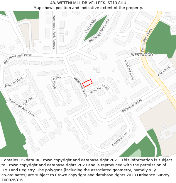 48, WETENHALL DRIVE, LEEK, ST13 8HU: Location map and indicative extent of plot