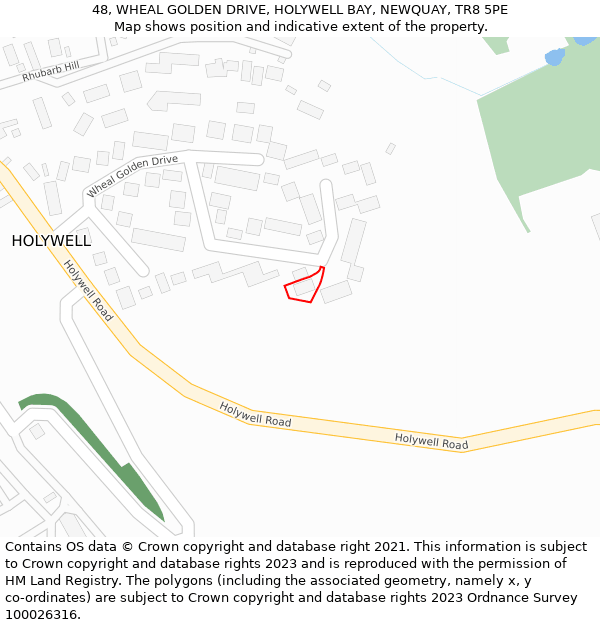 48, WHEAL GOLDEN DRIVE, HOLYWELL BAY, NEWQUAY, TR8 5PE: Location map and indicative extent of plot