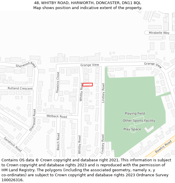 48, WHITBY ROAD, HARWORTH, DONCASTER, DN11 8QL: Location map and indicative extent of plot