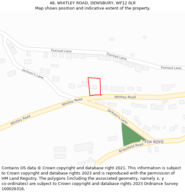48, WHITLEY ROAD, DEWSBURY, WF12 0LR: Location map and indicative extent of plot