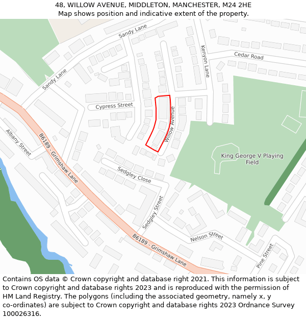 48, WILLOW AVENUE, MIDDLETON, MANCHESTER, M24 2HE: Location map and indicative extent of plot