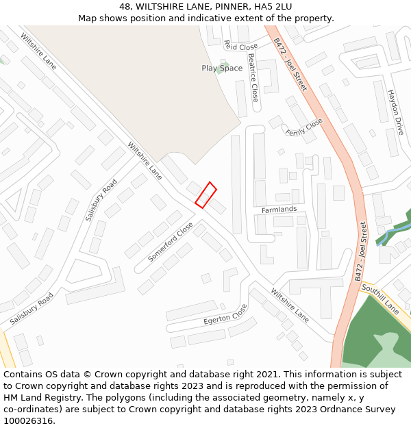 48, WILTSHIRE LANE, PINNER, HA5 2LU: Location map and indicative extent of plot