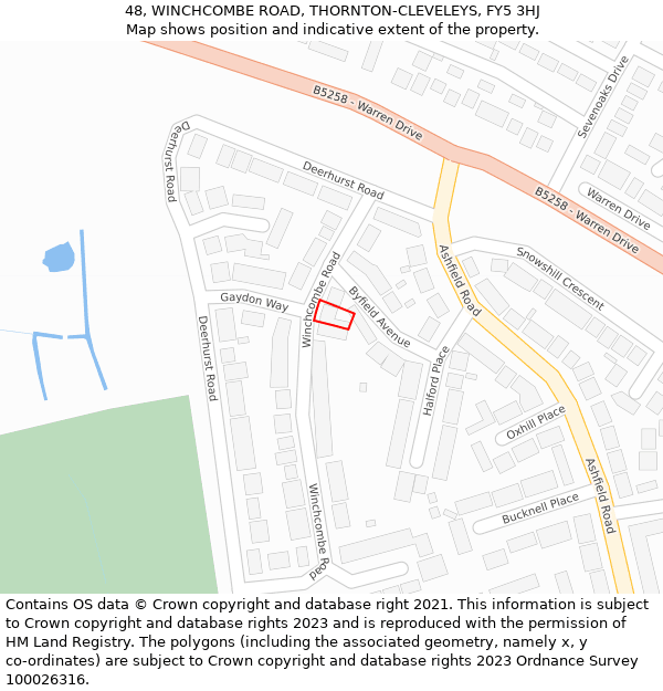 48, WINCHCOMBE ROAD, THORNTON-CLEVELEYS, FY5 3HJ: Location map and indicative extent of plot