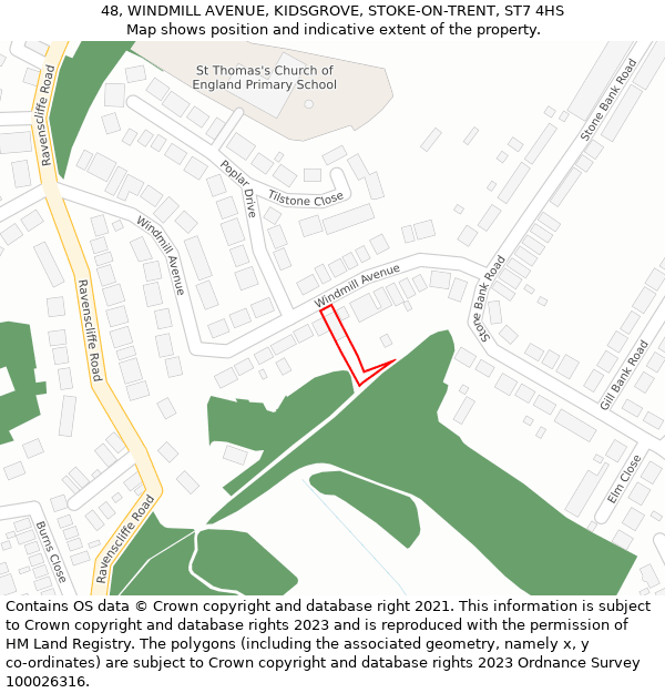 48, WINDMILL AVENUE, KIDSGROVE, STOKE-ON-TRENT, ST7 4HS: Location map and indicative extent of plot