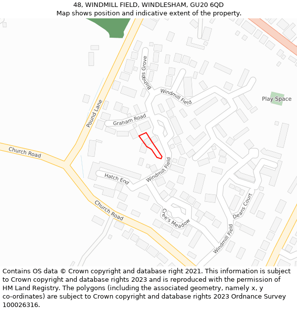 48, WINDMILL FIELD, WINDLESHAM, GU20 6QD: Location map and indicative extent of plot