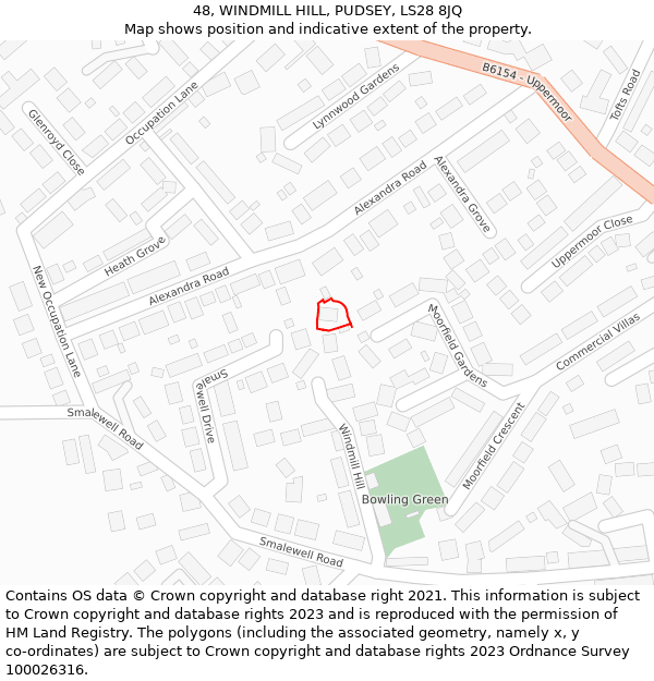 48, WINDMILL HILL, PUDSEY, LS28 8JQ: Location map and indicative extent of plot