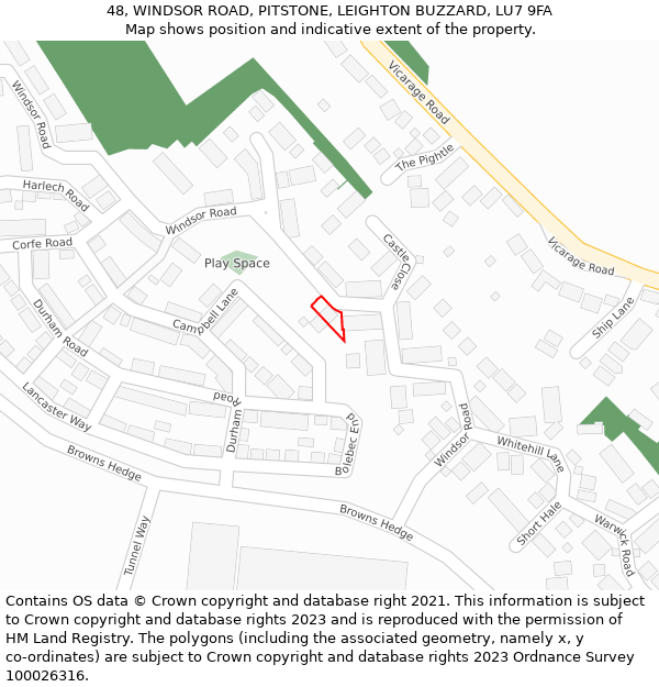 48, WINDSOR ROAD, PITSTONE, LEIGHTON BUZZARD, LU7 9FA: Location map and indicative extent of plot