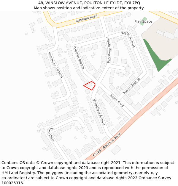 48, WINSLOW AVENUE, POULTON-LE-FYLDE, FY6 7PQ: Location map and indicative extent of plot