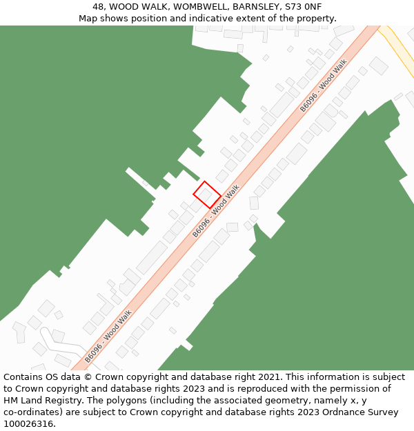 48, WOOD WALK, WOMBWELL, BARNSLEY, S73 0NF: Location map and indicative extent of plot