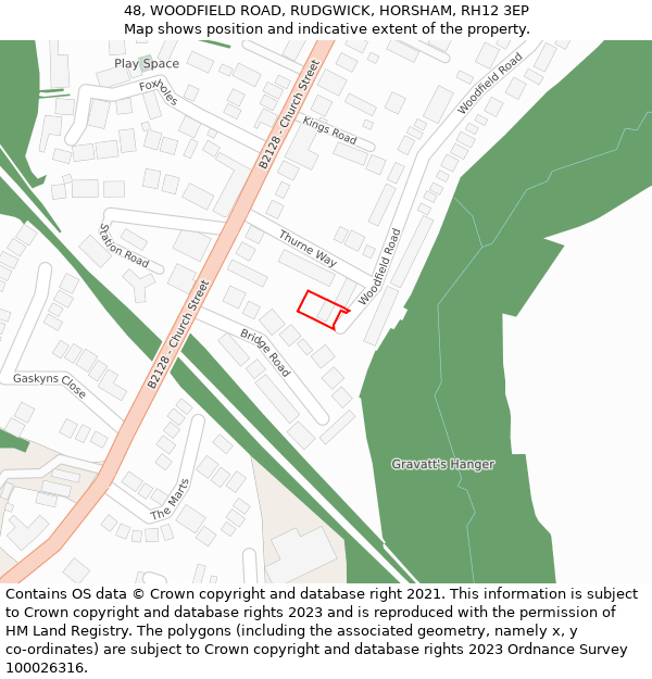 48, WOODFIELD ROAD, RUDGWICK, HORSHAM, RH12 3EP: Location map and indicative extent of plot