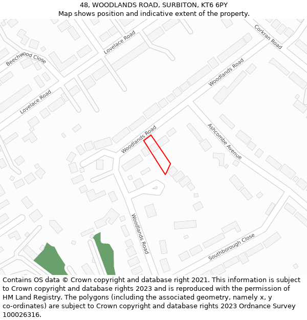 48, WOODLANDS ROAD, SURBITON, KT6 6PY: Location map and indicative extent of plot