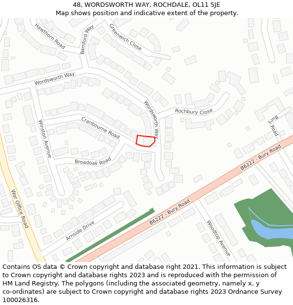 48, WORDSWORTH WAY, ROCHDALE, OL11 5JE: Location map and indicative extent of plot