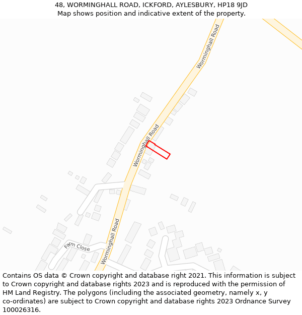 48, WORMINGHALL ROAD, ICKFORD, AYLESBURY, HP18 9JD: Location map and indicative extent of plot