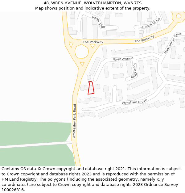 48, WREN AVENUE, WOLVERHAMPTON, WV6 7TS: Location map and indicative extent of plot