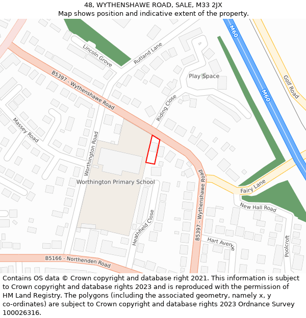 48, WYTHENSHAWE ROAD, SALE, M33 2JX: Location map and indicative extent of plot