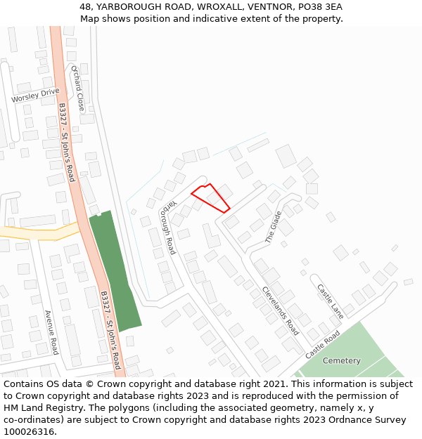48, YARBOROUGH ROAD, WROXALL, VENTNOR, PO38 3EA: Location map and indicative extent of plot