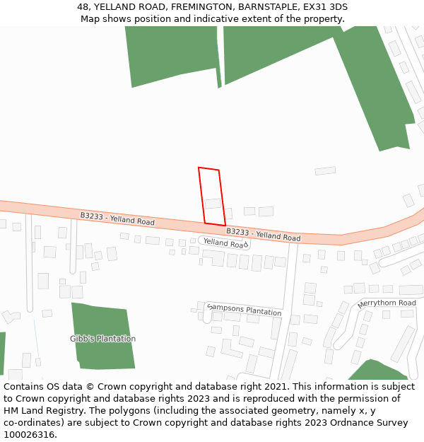 48, YELLAND ROAD, FREMINGTON, BARNSTAPLE, EX31 3DS: Location map and indicative extent of plot