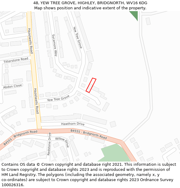 48, YEW TREE GROVE, HIGHLEY, BRIDGNORTH, WV16 6DG: Location map and indicative extent of plot