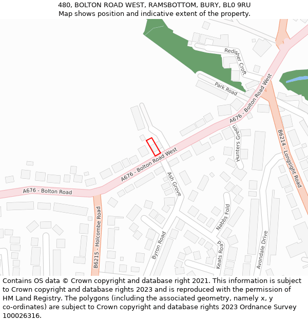 480, BOLTON ROAD WEST, RAMSBOTTOM, BURY, BL0 9RU: Location map and indicative extent of plot