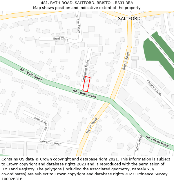 481, BATH ROAD, SALTFORD, BRISTOL, BS31 3BA: Location map and indicative extent of plot