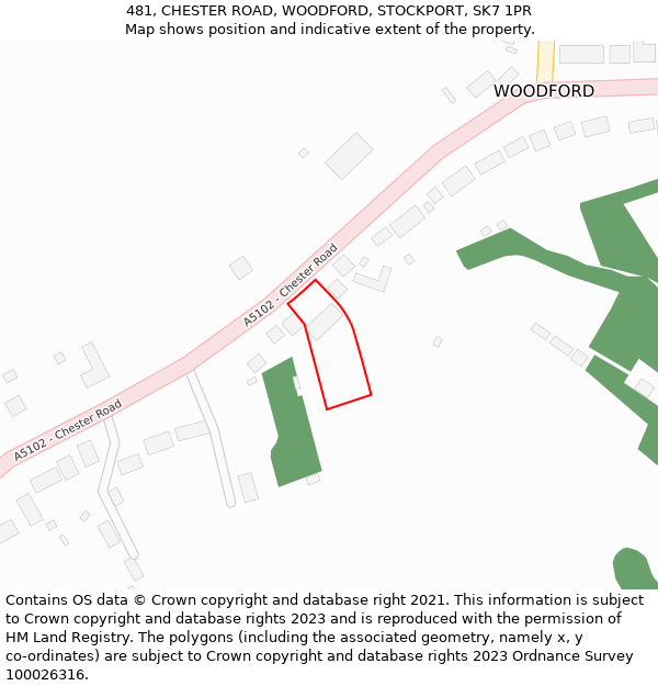 481, CHESTER ROAD, WOODFORD, STOCKPORT, SK7 1PR: Location map and indicative extent of plot