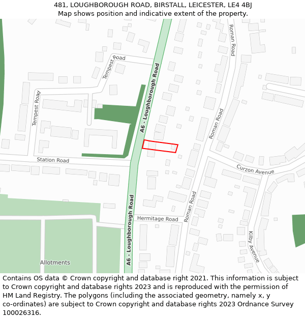 481, LOUGHBOROUGH ROAD, BIRSTALL, LEICESTER, LE4 4BJ: Location map and indicative extent of plot
