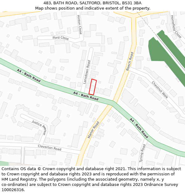 483, BATH ROAD, SALTFORD, BRISTOL, BS31 3BA: Location map and indicative extent of plot