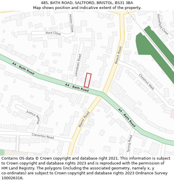 485, BATH ROAD, SALTFORD, BRISTOL, BS31 3BA: Location map and indicative extent of plot