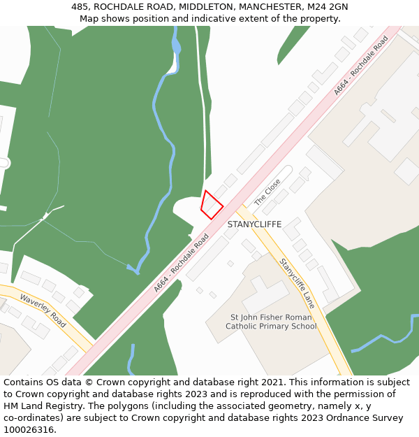 485, ROCHDALE ROAD, MIDDLETON, MANCHESTER, M24 2GN: Location map and indicative extent of plot