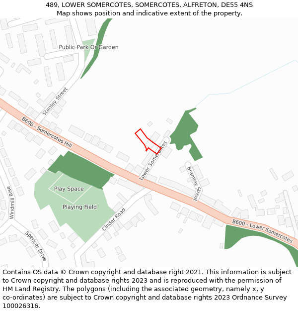 489, LOWER SOMERCOTES, SOMERCOTES, ALFRETON, DE55 4NS: Location map and indicative extent of plot