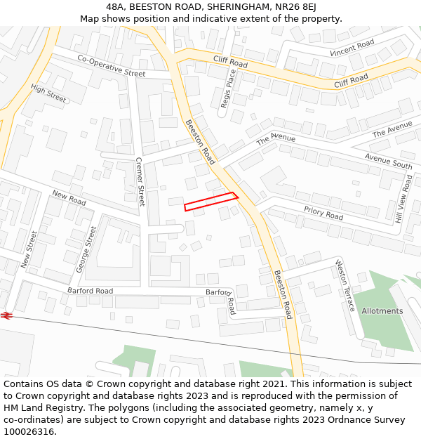 48A, BEESTON ROAD, SHERINGHAM, NR26 8EJ: Location map and indicative extent of plot