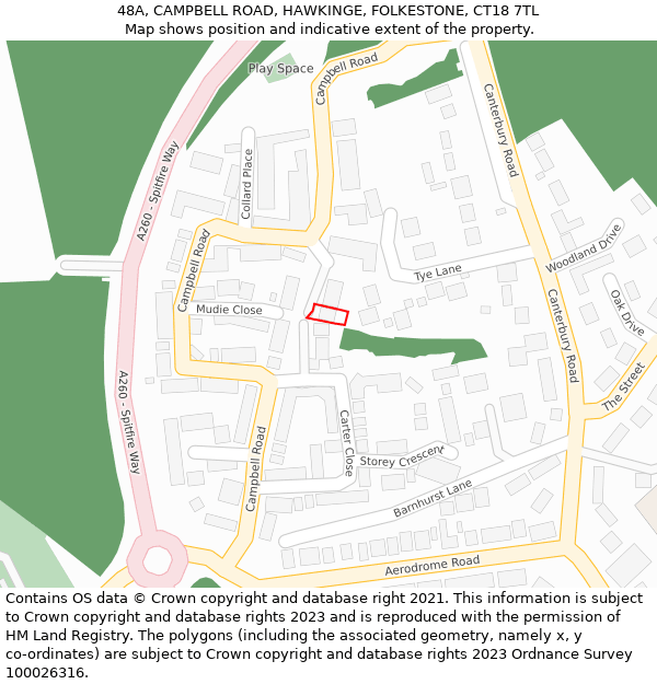 48A, CAMPBELL ROAD, HAWKINGE, FOLKESTONE, CT18 7TL: Location map and indicative extent of plot