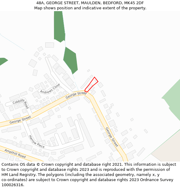 48A, GEORGE STREET, MAULDEN, BEDFORD, MK45 2DF: Location map and indicative extent of plot