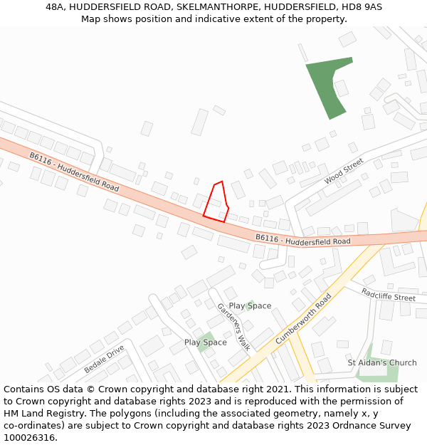 48A, HUDDERSFIELD ROAD, SKELMANTHORPE, HUDDERSFIELD, HD8 9AS: Location map and indicative extent of plot